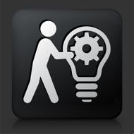 Black Square Button with Stick Figure &amp; Idea Gear