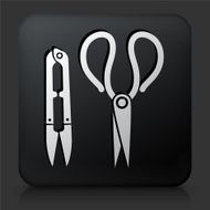 Black Square Button with Sewing Tools Icon