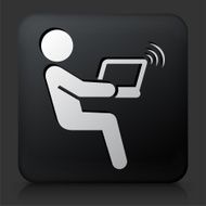 Black Square Button with Computer Connection