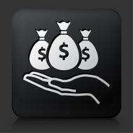 Black Square Button with Money Bag Icon N2