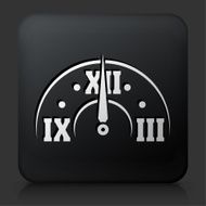 Black Square Button with Midnight on Clock