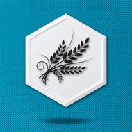 White 3D Hexagon Icon On a Blue Background With Wheat N3