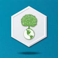 White 3D Hexagon Icon On a Blue Background With Tree N2