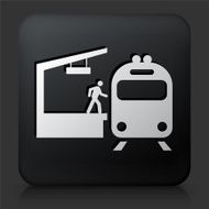 Black Square Button with Train Stop