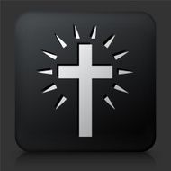 Black Square Button with Christian Cross Icon N5