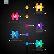 Dark Infographic template with puzzle lines and icons - vector