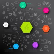 Dark Infographic template with lines and icons - vector