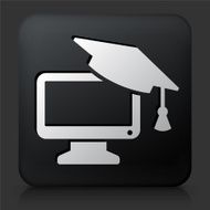 Black Square Button with Desktop and Graduation Cap N2