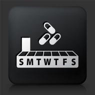 Black Square Button with Weekly Pill Box