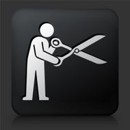 Black Square Button with Ribbon Cutting Icon