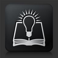 Black Square Button with Book Idea Icon N2