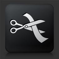 Black Square Button with Ribbon Cutting Icon N2