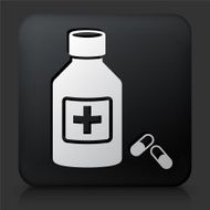Black Square Button with Medical Pill Icon