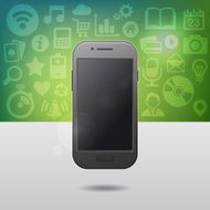 Template with Touchscreen Mobile Phone Device and Various Icons on