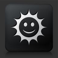 Black Square Button with Smiling Sun Icon