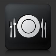 Black Square Button with Silverware &amp; Plate Icon