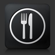 Black Square Button with Food Court Sign Icon