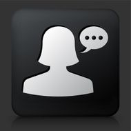 Black Square Button with Female Communication Head Icon