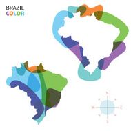 Abstract vector color map of Brazil with transparent paint effect