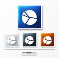 Vector set of glossy icons on button with business pie