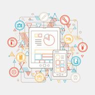 Line UI Infographic Elements - Smartphone &amp; Tablet