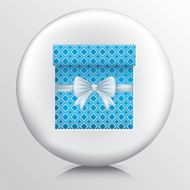 Round Icon With Blue Patterned Gift Box and White Bow