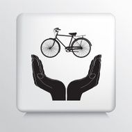 Square Icon With Two Hands Cupping a Wheel Bycycle