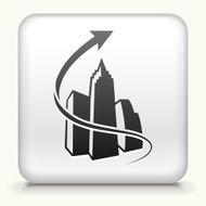 Square Button with Arrow and Set of Buildings