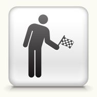 Square Button with Person Holding a Racing Flag