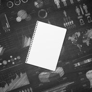 Blank Notepad on Infographic Chalkboard