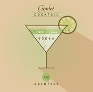 vodka gimlet cocktail with lime- vector illustration recipe