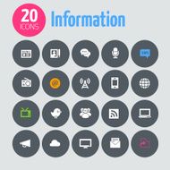 Minimalistic information icons on dark gray circles