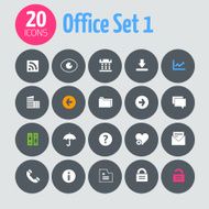 Minimalistic office set 1 icons on dark gray circles N2