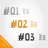 three orange striped infographic numbers with number sign