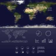 Low polygonal map of the world infographics menu with graphs