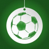 Soccer ball label on green background