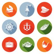 Sea voyage the captain Icons Set Vector Illustration