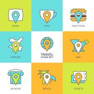 Set of vector flat travel icons Map symbols