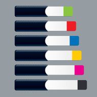 colorful paper labels in black pockets