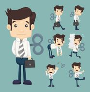 Set of businessman with wind-up key