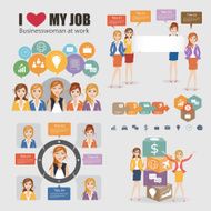businesswoman character infographic at office work