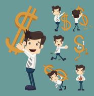 Set of businessman with dollar sign characters poses