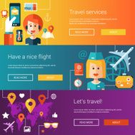 Set of flat design flyers and headers with travel tourism