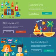Set of flat design flyers headers with summer time and
