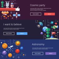 Set of flat design flyers and headers with space icons N2