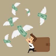 businessman with money flying away