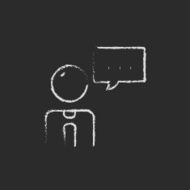 Man with speech square drawn in chalk