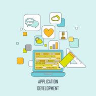 application development in flat thin line style