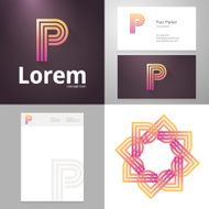Design icon P element with Business card and paper template N2