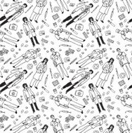 medical people and objects seamless black pattern N2